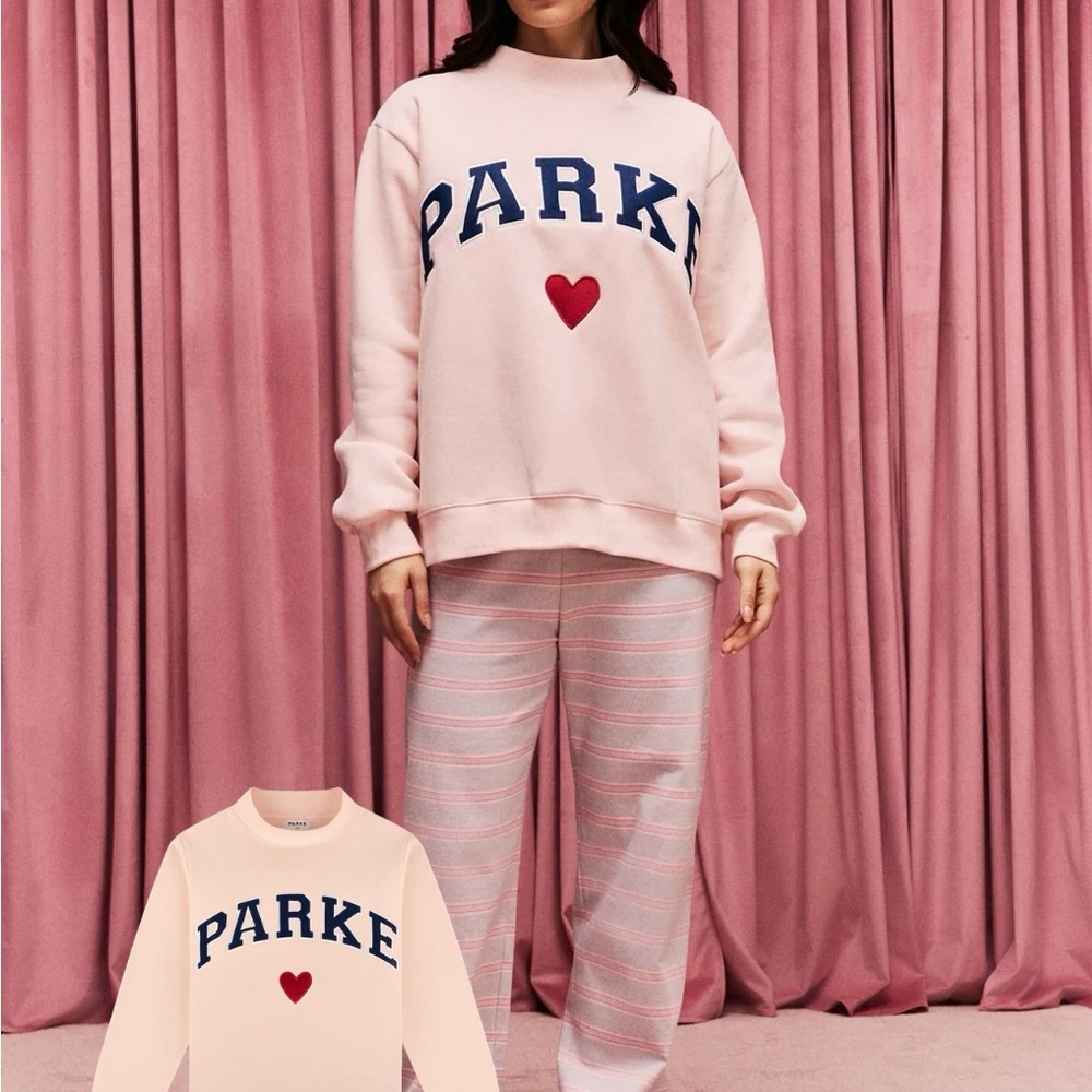 PARKE Heart Varsity Mockneck
 Color: Peony + Denim